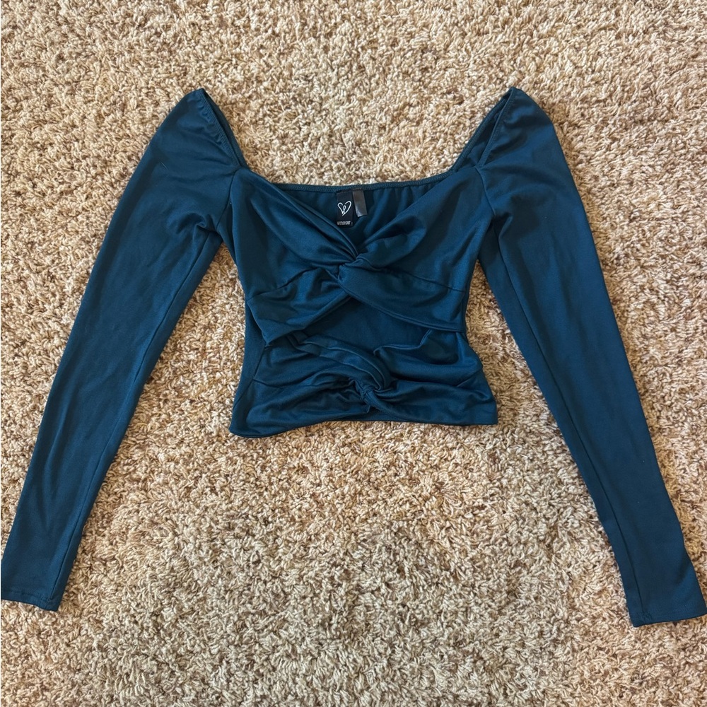 Twist-Front Long Sleeve Top in Teal